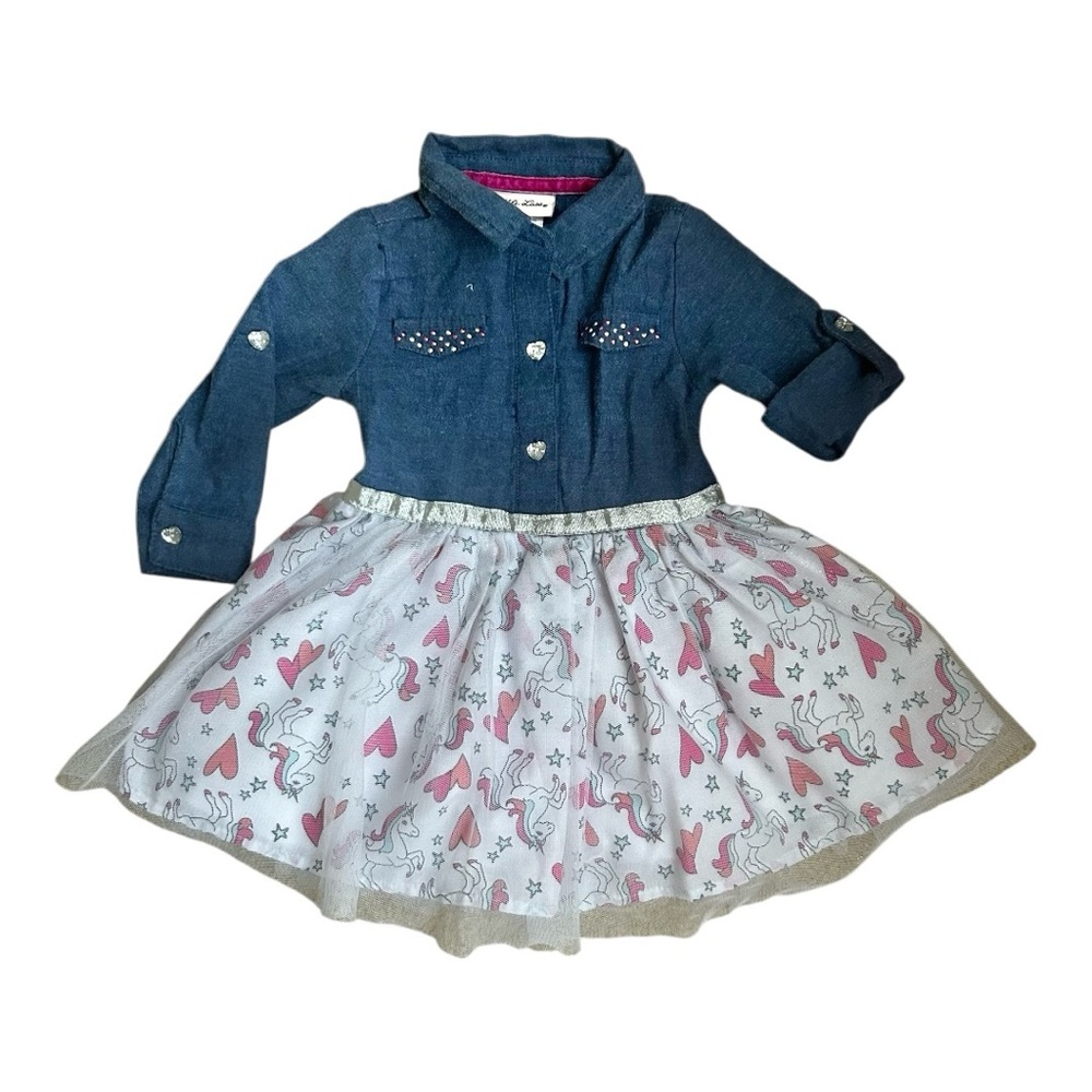 Little Lass Denim Unicorn Dress 12m